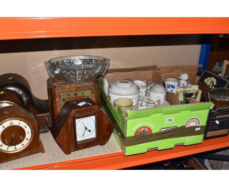 TWO BOXES AND LOOSE CLOCKS, CERAMICS AND MISCELLANEOUS ITEMS comprising a large quantity of Denby 'Serenade' stoneware items 