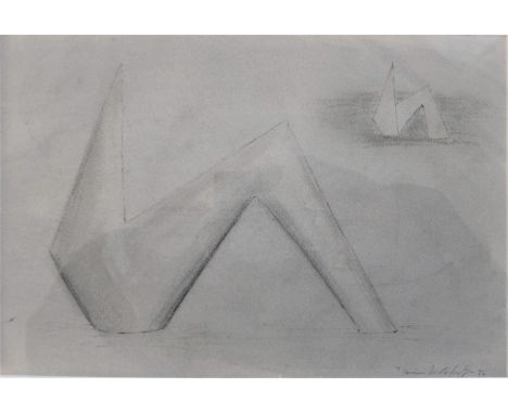DENIS MITCHELL [1912-93]. Carved Figure [study for sculpture], 1974. pencil on grey paper; signed. 19 x 28 cm - overall inclu