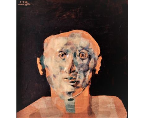 MICHAEL AYRTON [1921-75]. Perplexed Head, 1963. acrylic and collage on board; signed and dated. 52 x 48 cm [overall including