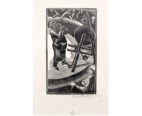 LEON UNDERWOOD [1890-1975]. Knife-Grinder, 1928. wood engraving, edition of 50, 1/50; signed and dated in pencil. 18 x 13 cm 