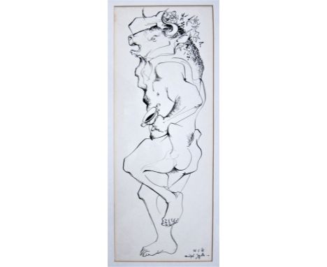 MICHAEL AYRTON [1921-75]. Minotaur, 1966. ink on paper. signed and dated. 50 x 19 cm - overall including frame 69 x 38 cm. Pr