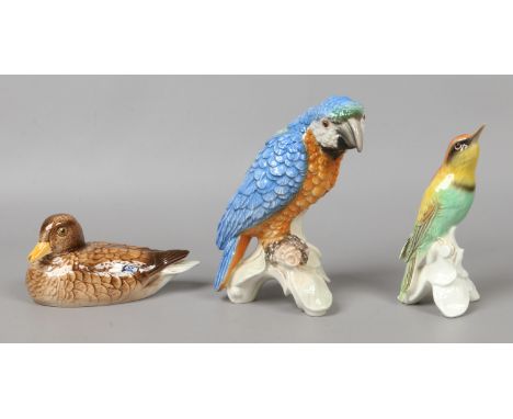Three large Goebel figures of birds; Parrot, Kingfisher and Duck.