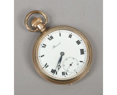 A record gold plated pocket watch with white enamel dial and subsidiary seconds.