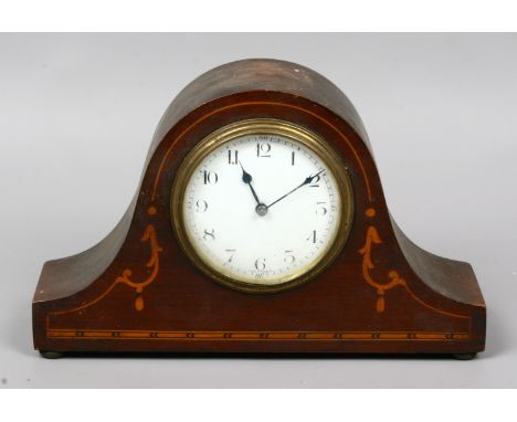 An early C20th mantle clock with marquetry inlaid case.