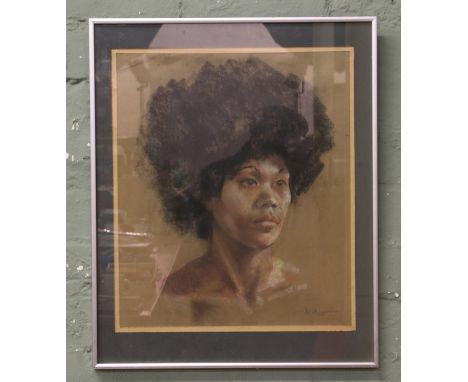 J. Haywood, framed pastel, head and shoulders portrait of an African girl. 