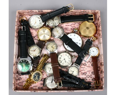 A box of manual ladies and gents wristwatches including vintage examples Majex, West End Watch Co., Tresor and Everite etc.