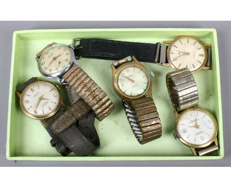 Five vintage mens wristwatches, manual and automatic including Splender, Tegra, Roberta etc.