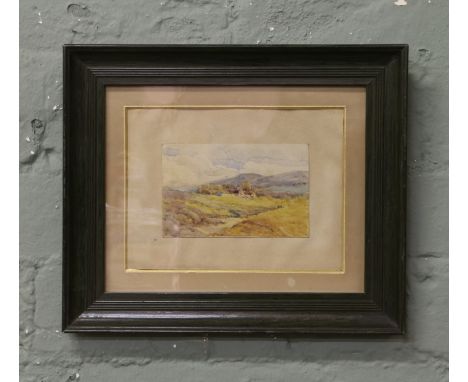 P. Wale, small watercolour sketch, moorland scene in ebonized frame. Signed. 
