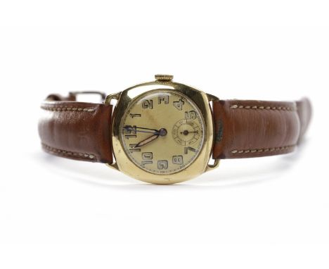 GENTLEMAN'S MANUAL WIND WRIST WATCHc.1940s, the round champagne coloured dial with Arabic numerals, with subsidiary seconds, 