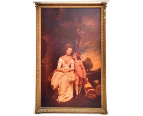 A large 20th Century oleograph laid on canvas painting after George Romney. The oleograph depicting a portrait of a mother an