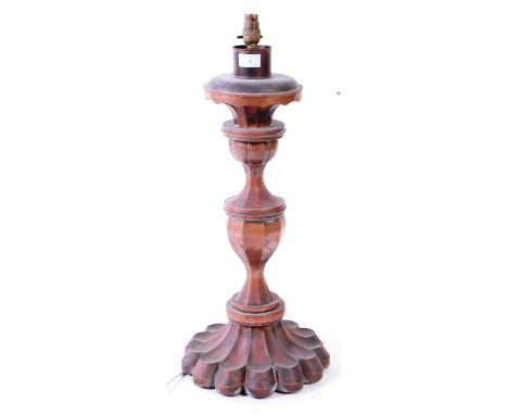 A 19th century Victorian copper neo-classical table lamp - light. Copper construction with large acanthus terraced base, cup 