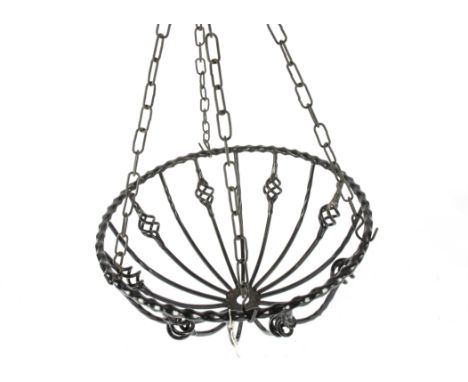 A contemporary wrought iron hanging basket, with chain, diameter 40cm 