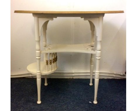 Two pieces of 19th Century white painted furniture square occasional table , with under tier raised on bobbin turned supports