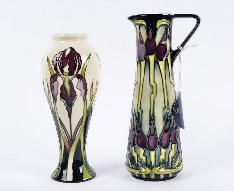 A contemporary Moorcroft Collectors Club baluster vase, with burgundy Iris decoration, 21cm high together with an Emma Bosson