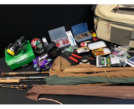 Fishing - assorted tackle inc reels Shimano baitrunner ST 10000RB reel, boxed,  Leeda Magnum 200D, flies, spinners, Hardys fi