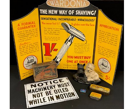 Advertising - a vintage ‘Black &amp; White’ Scotch Whisky shop display, 20.5cm high, c.1950;  Wardonia razor cardboard shop a