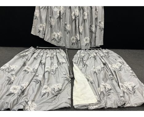 Interiors - design and decoration - a pair of John Wilman inter-lined silk curtains, each measuring 97cm width at the heading