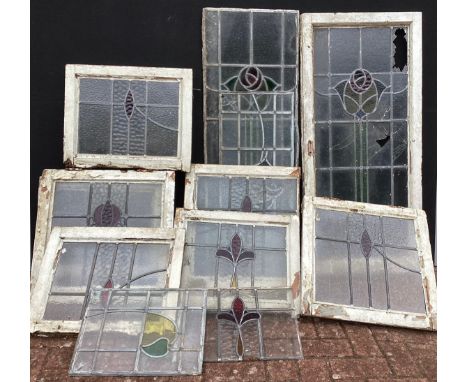 Architectural salvage - Orginal 1930s stained glass lead framed windows including; six panel three penny bit window, other pa