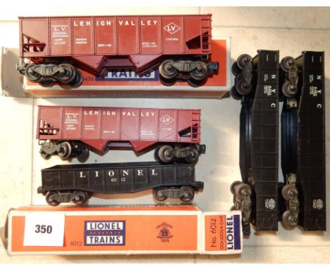 LIONEL BOXED 0 GAUGE 6012 GONDOLA CAR, 6462 X2 NYC U/B, 6456 HOPPER CAR LEIGH VALLEY X2 ( 1U/B)