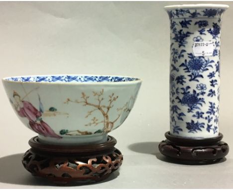 A Chinese famille rose porcelain bowl and a sleeve vase