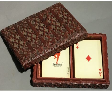 A cinnabar playing card box