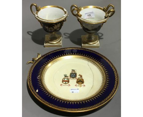 A pair of Barr Flight and Barr Worcester porcelain urns and an armorial plate