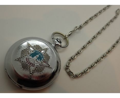 Sekonda pocket watch and chain CONDITION REPORT: This item is working at lotting.