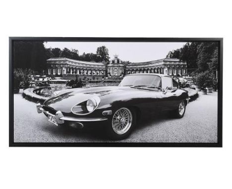 CONTEMPORARY SCHOOL PHOTOGRAPHIC PRINT, E-Type Jaguar, framed and glazed, 86cm H x 166cm W. 