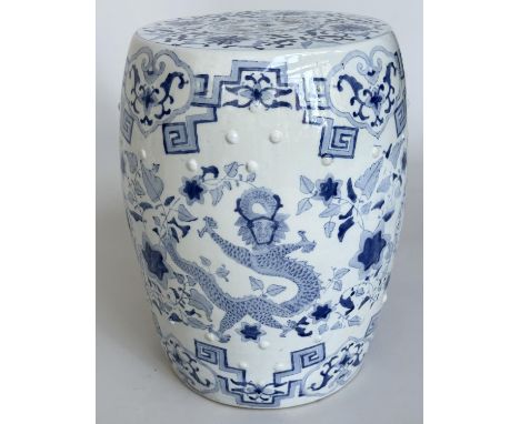 BARREL STOOL, Chinese blue and white ceramic of pierced barrel form, 43cm H. 