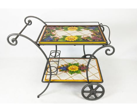TROLLEY, 55cm x 100cm x 83cm, with Italian ceramic floral top. 