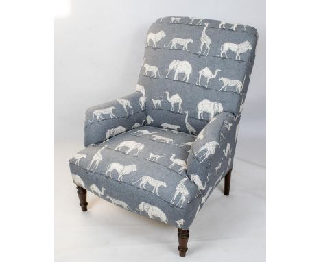 BERGERE, 93cm H x 72cm W,late 19th century French in new grey and white animal print fabric. 