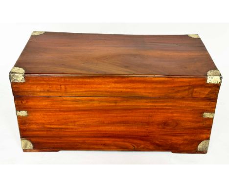 TRUNK, 19th century Chinese export camphorwood and brass bound with rising lid and carrying handles, 91cm x 48cm D x 45cm H. 