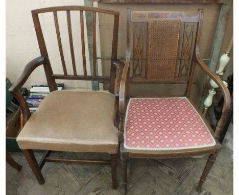 A 19th Century Mahogany Chippendale style chair, a Victorian balloon back chair, an inlaid Mahogany elbow chair with bergere 