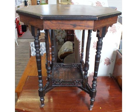 A Victorian inlaid rosewood octagonal occasional table and a stick back chair