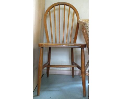 Two stick back chairs, a wicker chair and two other inlaid Mahogany chairs