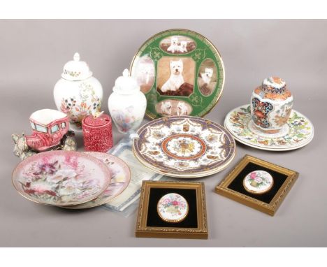 A collection of ceramics. Includes Aynsley, Davenport Westie Centenary plate, Wedgwood calendar plates etc.  
