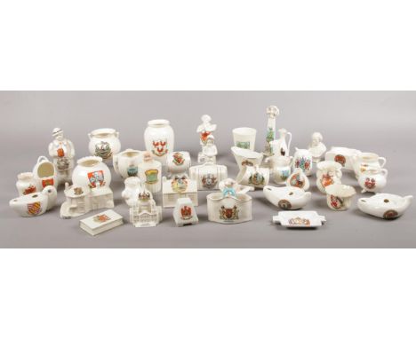 A collection of crested ware. Arcadian St Paul's Cathedral &amp; Mrs James First &amp; Last house Lands End, Willow Art St. A