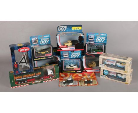 An assortment of die-cast metal model vehicles. To include examples from the 007 franchise, Lledo and Corgi.  