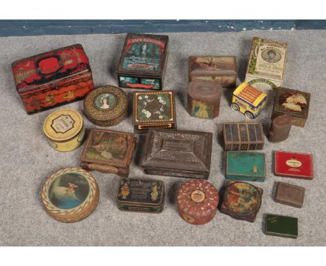 A box of vintage tins. Including Huntley &amp; Palmers biscuits, W &amp; R Jacob &amp; Co, Lyons, etc.  