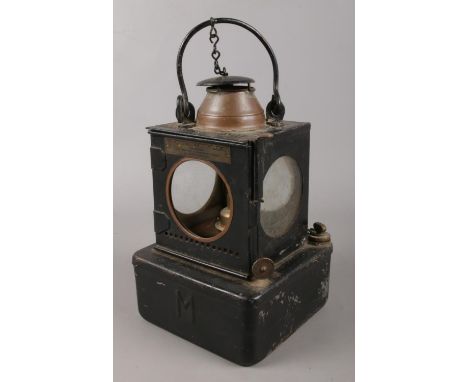 A vintage British Rail Welch Patent railway lamp. Brass plaque for Lamp Manufacturing &amp; Railway Supplies Ltd.  