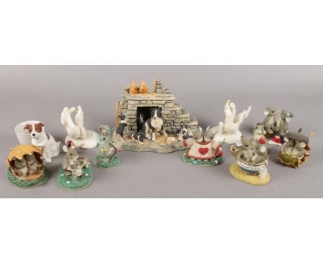 A small quantity of ceramic figures, to include Border Fine Arts family of Border Collies and a series of Charming Tails anim