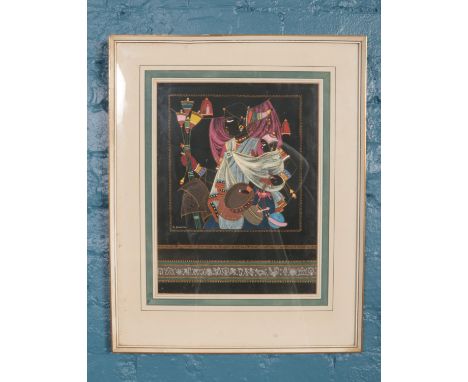 R. Bhakta, Indian figures gouache drawing. signed, 27.5cm x 36.5cm  