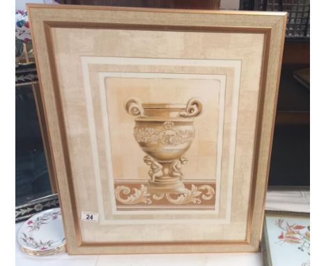 A framed print of a classical Roman Greco urn COLLECT ONLY 