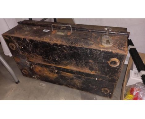 A vintage tin steamer trunk with RAF connection, 38cm x 70cm x 24cm high, COLLECT ONLY