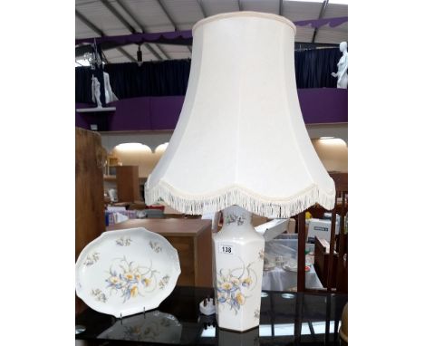 An Aynsley 'Just orchids' table lamp with shade and matching sandwich plate