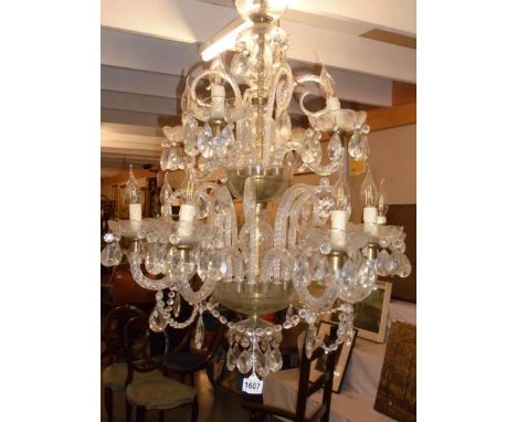 A good glass 12 light two tier chandelier, COLLECT ONLY.
