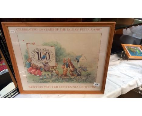 A Beatrix Potter Peter Rabbit centennial edition print in frame
