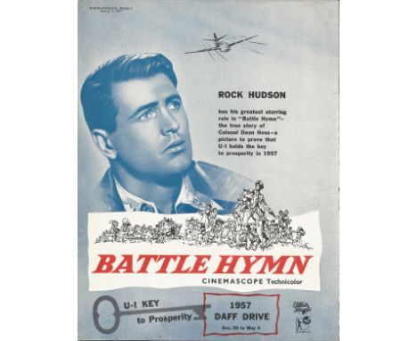 Rock Hudson (1925-2020) Hollywood Actor Signed Vintage Album Page With Battle Hymn Picture. Good condition. All autographs co