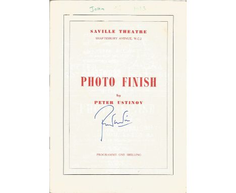 Peter Ustinov signed Saville Theatre Photo Finish production 1963 vintage programme signature on front cover. Good condition.