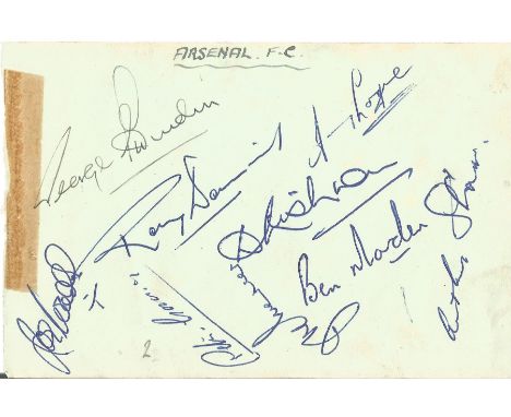 Arsenal 1953 Champions Team Multi Signed Vintage Album Page By 9 Players Inc. Ray Daniel, Peter Goring, Doug Lisman, Jimmy Lo